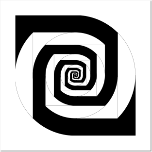 geometry black and white spiral Posters and Art